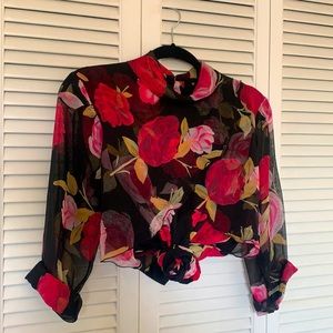 Sheer high neck floral blouse